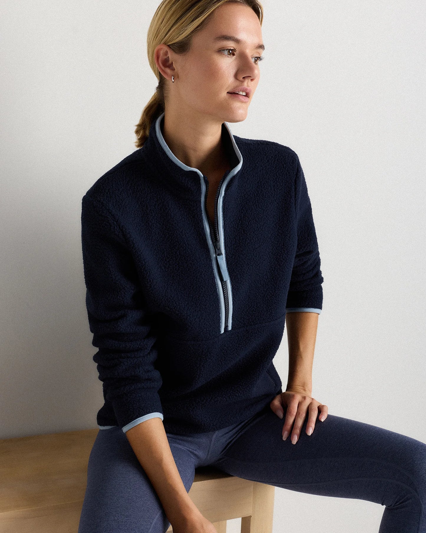 Sherpa Half-Zip Jacket - XS / Deep Navy/Spa Blue