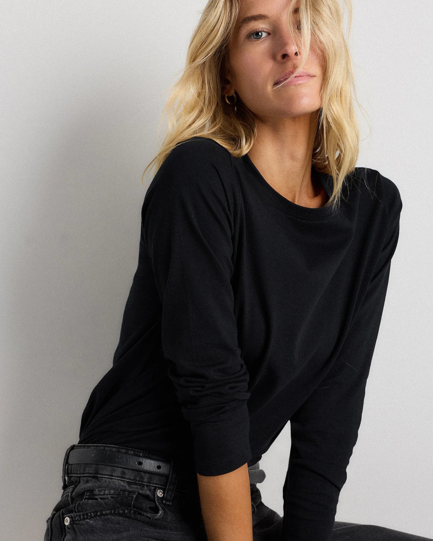 100% Organic Cotton Long Sleeve Swing Tee - XS / Classic White