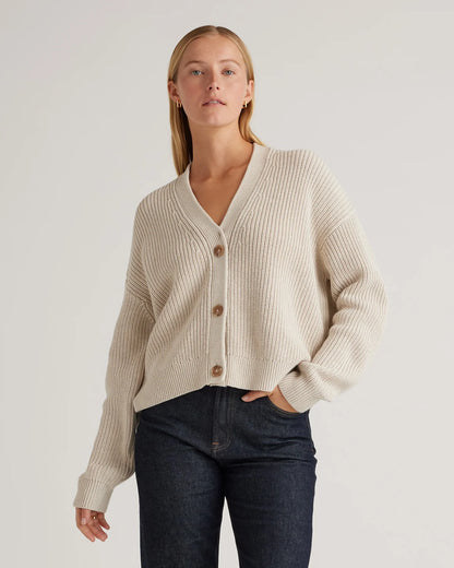 100% Organic Cotton Fisherman Boxy Cropped Cardigan - XS / Sapphire Blue