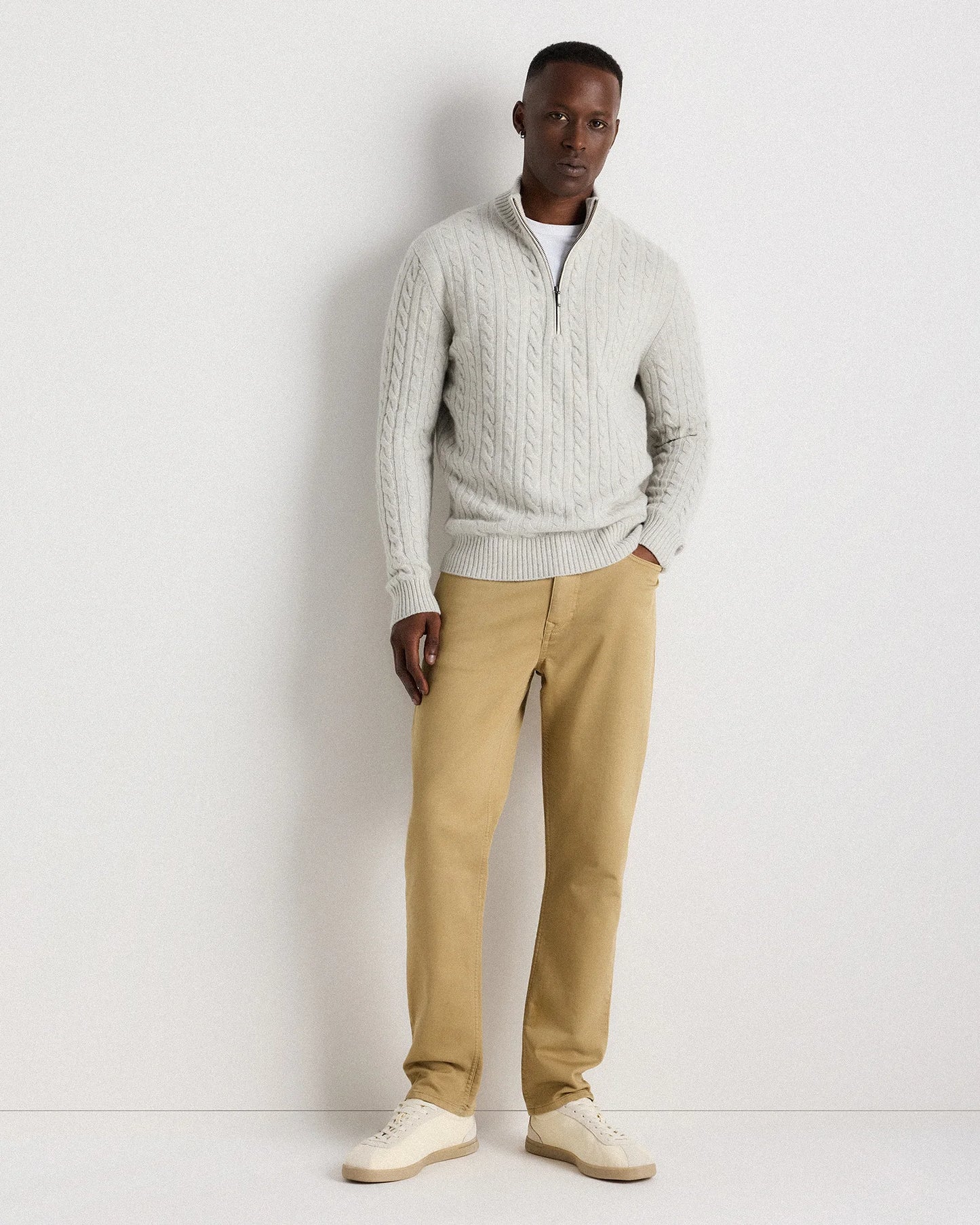 Luxe Baby Cashmere Cable Quarter Zip Sweater - S / Pearled Ivory