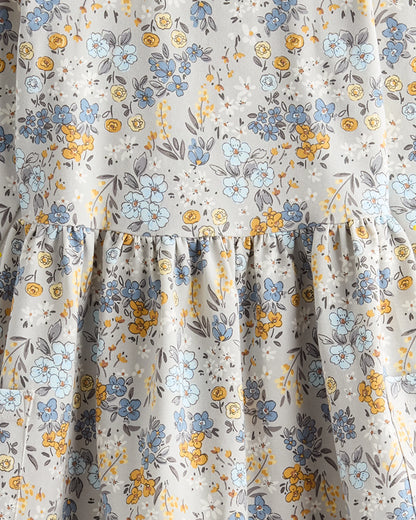 Organic Cotton Long Sleeve Fit and Flare Pocket Dress - 6 / Purple Poppy Garden