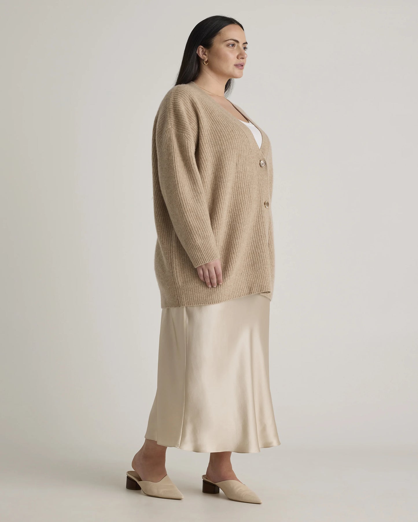 Mongolian Cashmere Oversized Boyfriend Cardigan Sweater - 1X / Camel