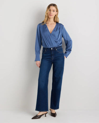 Washable Stretch Silk Surplice Bodysuit - XS / Moonstone Blue