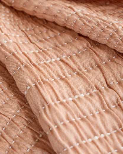 Organic Cotton Channel Stitch Coverlet Set - Twin / Coral Pink