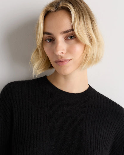 Lightweight Baby Alpaca Ribbed Crewneck - XS / Smoked Charcoal