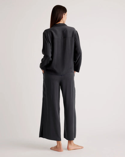 100% Washable Silk Pajama Long Sleeve Top - XS / Black