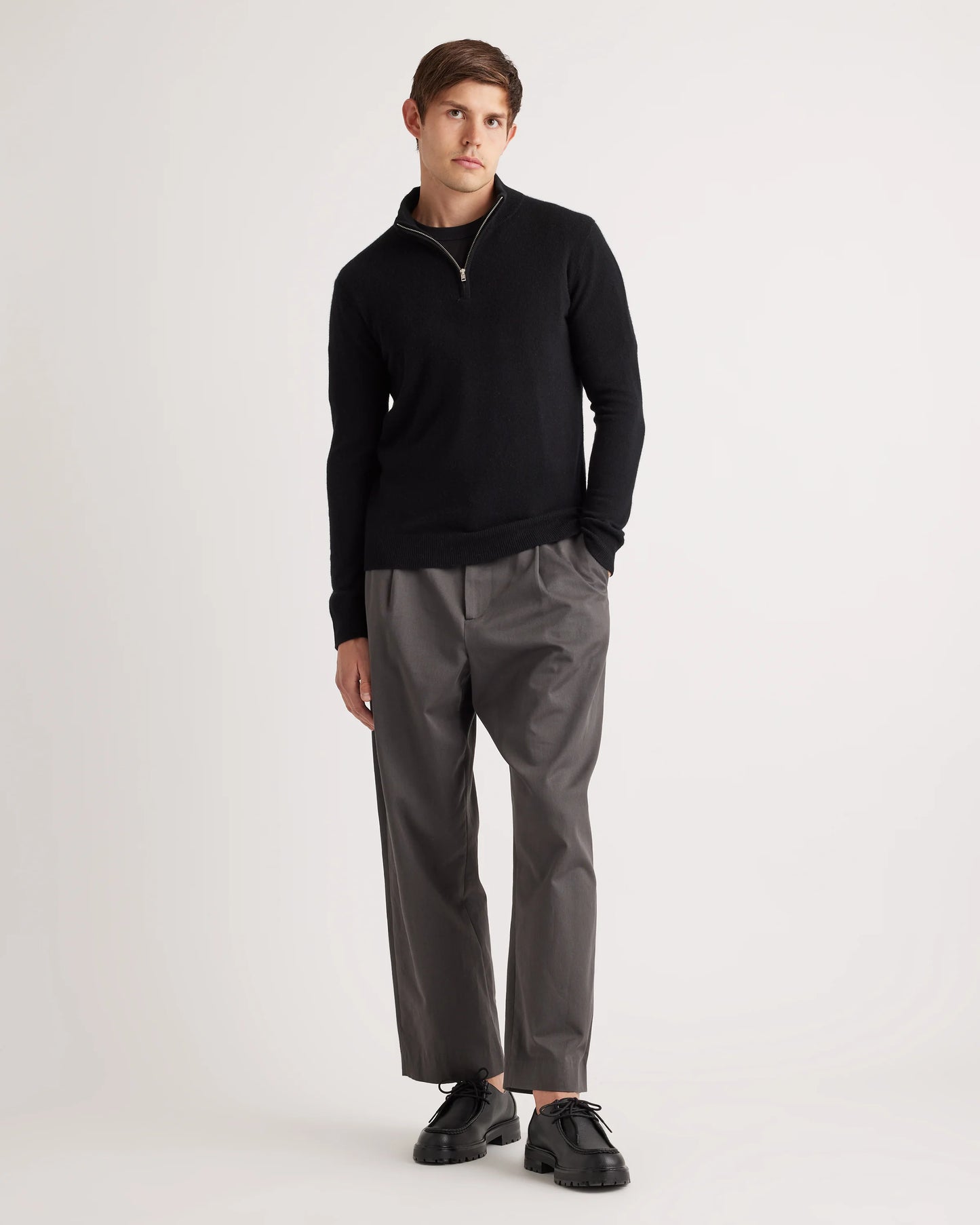 Mongolian Cashmere Quarter Zip Sweater - S / Olive Twist
