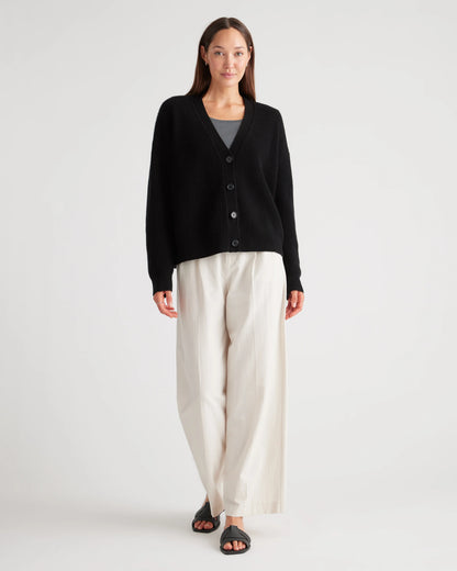 Mongolian Spring Cashmere Fisherman Boxy Cropped Cardigan Sweater - XS / Heather Grey