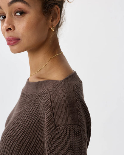 100% Organic Cotton Fisherman Boatneck Sweater - XS / Navy
