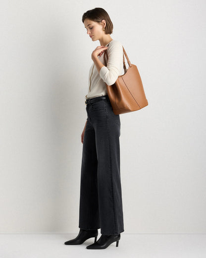 Italian Leather Trapeze Tote - One Size / Dark Brown