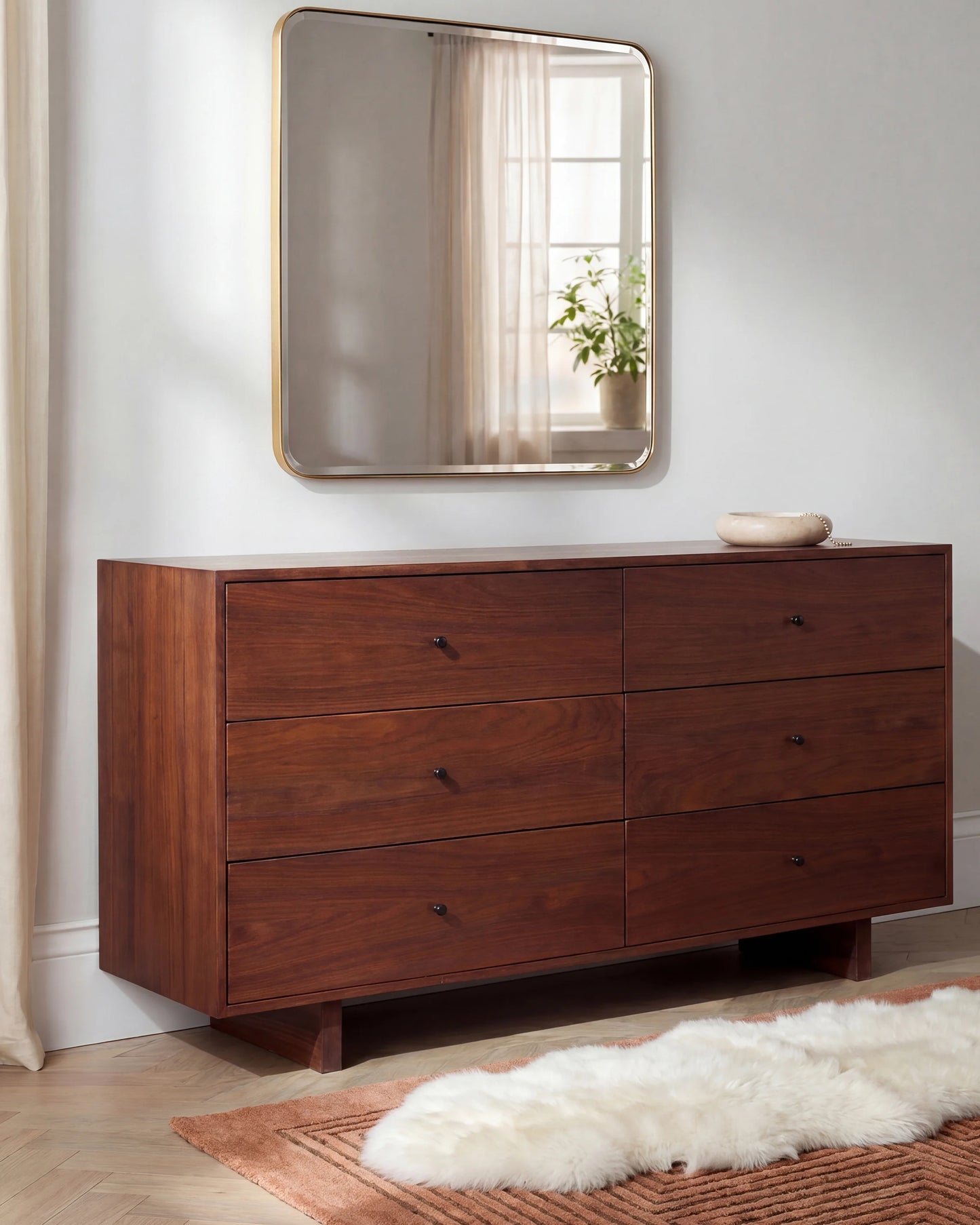 Solid Wood Platform 6-Drawer Dresser - One Size / Walnut Brown