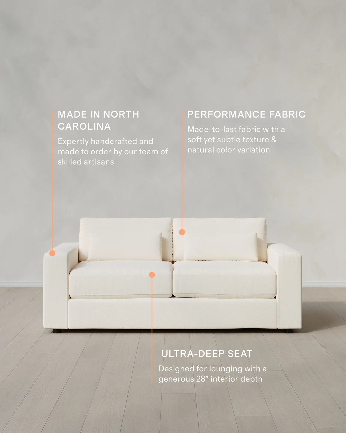 Ashford Deep Seat Sofa in Performance Chenille Linen Blend - 7ft / Snow