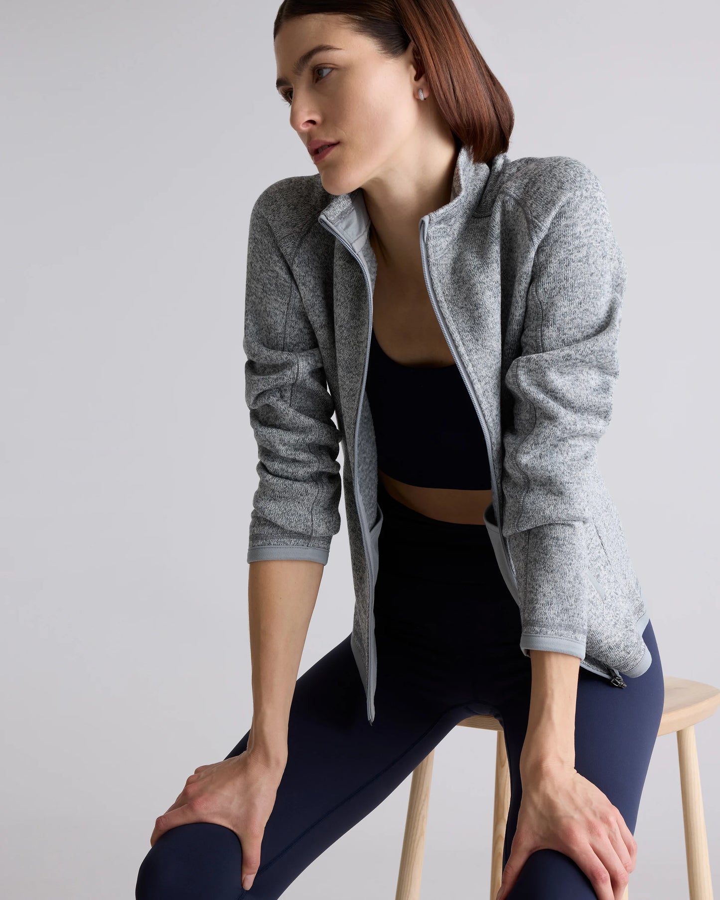 Sweater-Knit Fleece Full-Zip Jacket - XS / Heather Mineral Green
