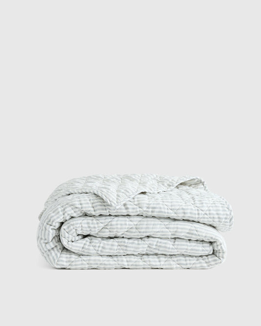 European Linen Stripe Quilt - Twin / Mist/White Stripe