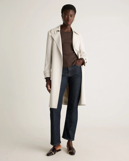 Cotton Cashmere Ribbed Long Sleeve Sweater - XS / Sugar Stone