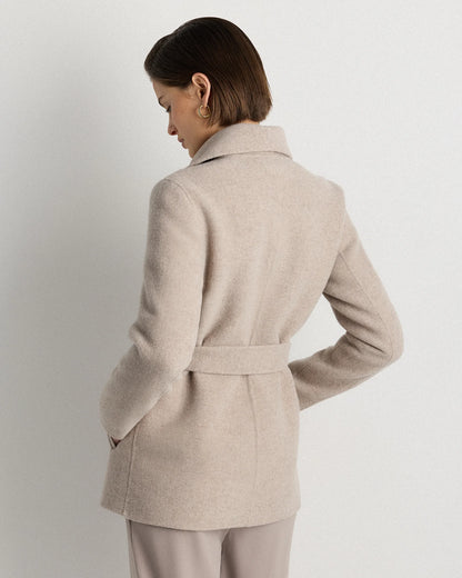 Double-Faced Merino Wool Draped Collar Short Wrap Coat - XS / Cocoa Melange