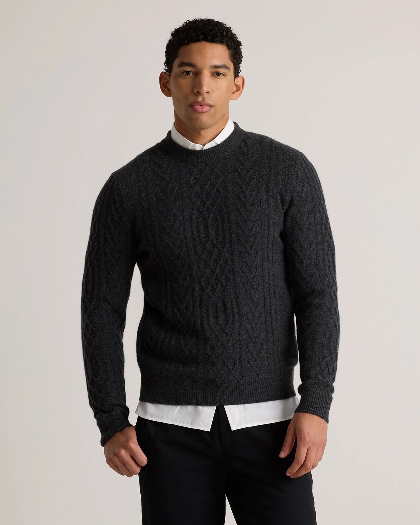 Mongolian Cashmere Cable Crewneck Sweater - S / True Navy
