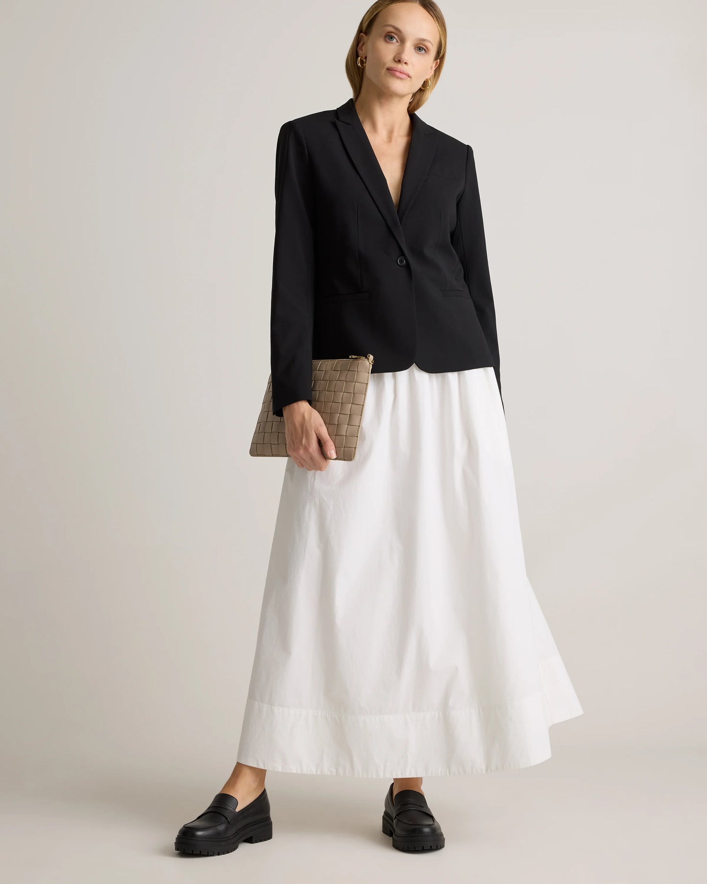 100% Organic Cotton Poplin A-line Maxi Skirt - XS / Classic White