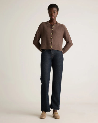 100% Organic Cotton Cropped Cardigan - XS / Heather Brown