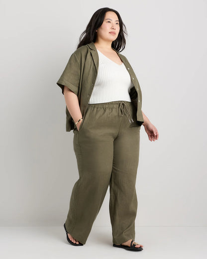 100% European Linen Wide Leg Pants - 1X / Black