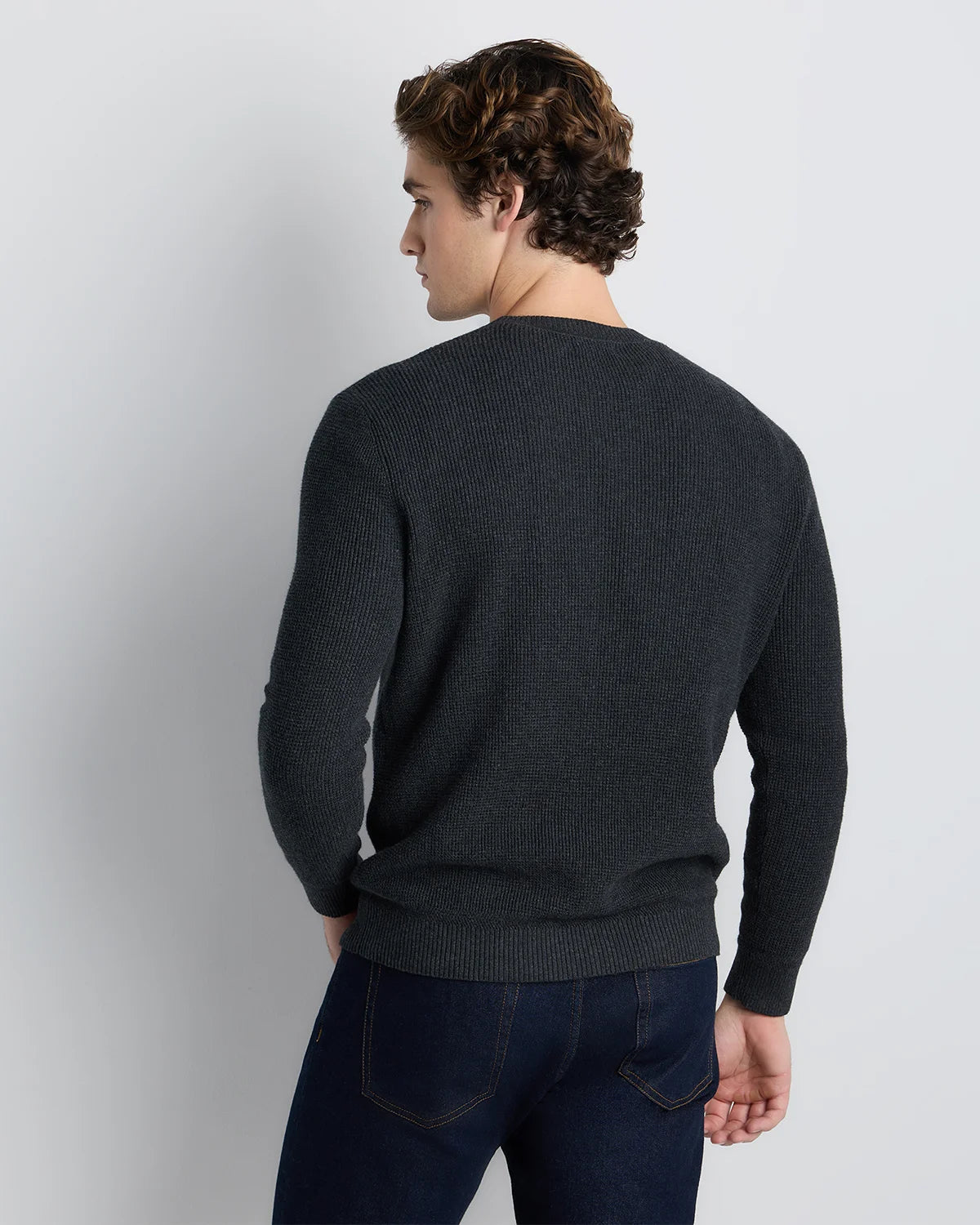 Organic Cotton Cashmere Waffle Crewneck Sweater - S / Bayberry Olive