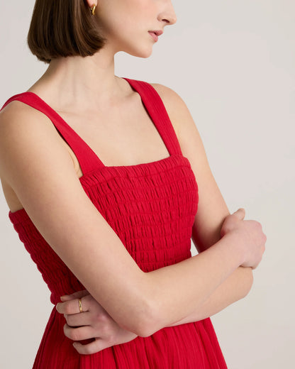 100% Organic Cotton Gauze Smocked Wide Leg Jumpsuit - XS / Spiced Orange