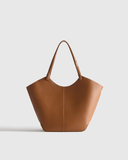 Italian Leather Trapeze Tote - One Size / Dark Brown