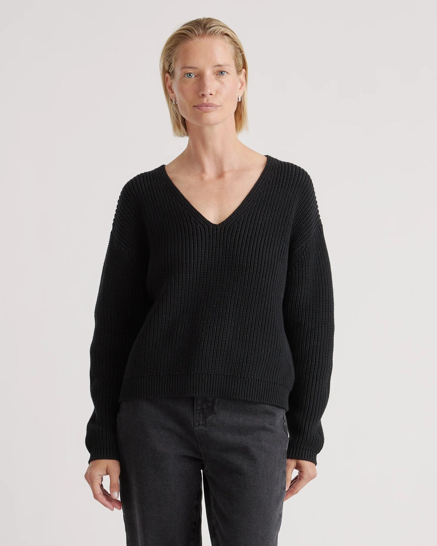 100% Organic Cotton Fisherman V-Neck Sweater - XS / Heather Brown