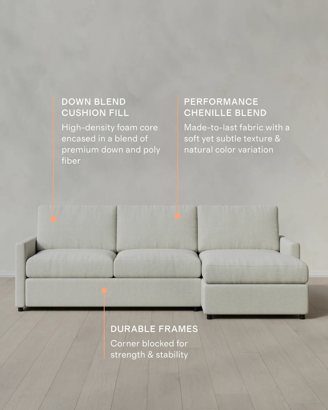 Brennan Performance Chenille Linen Blend Chaise Sectional - Right Arm / Snow