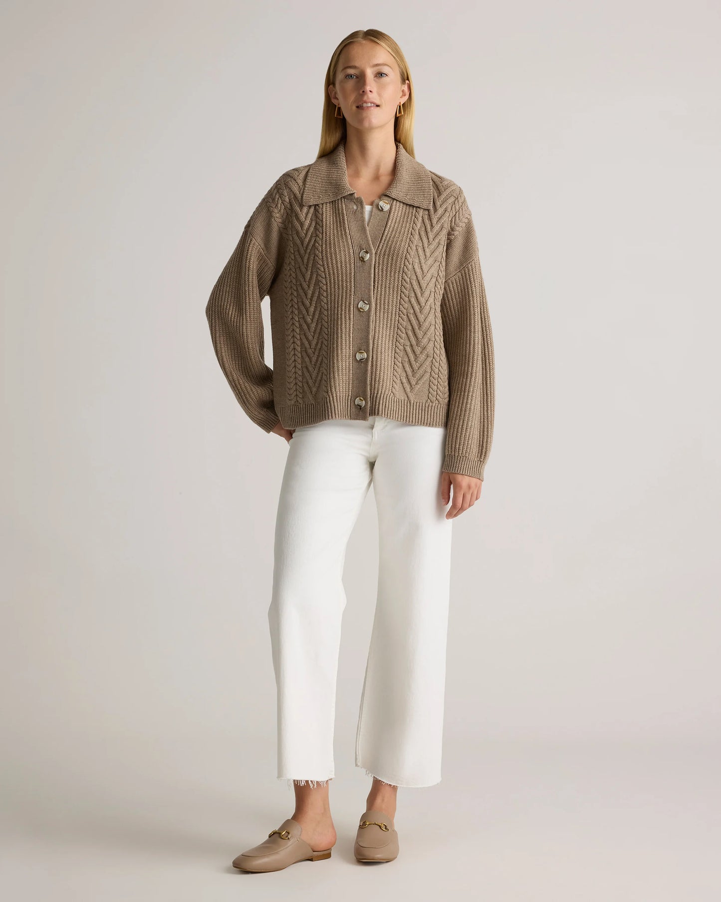 Australian Merino Wool Collared Cable Cardigan - XS / Coffee Bean Brown
