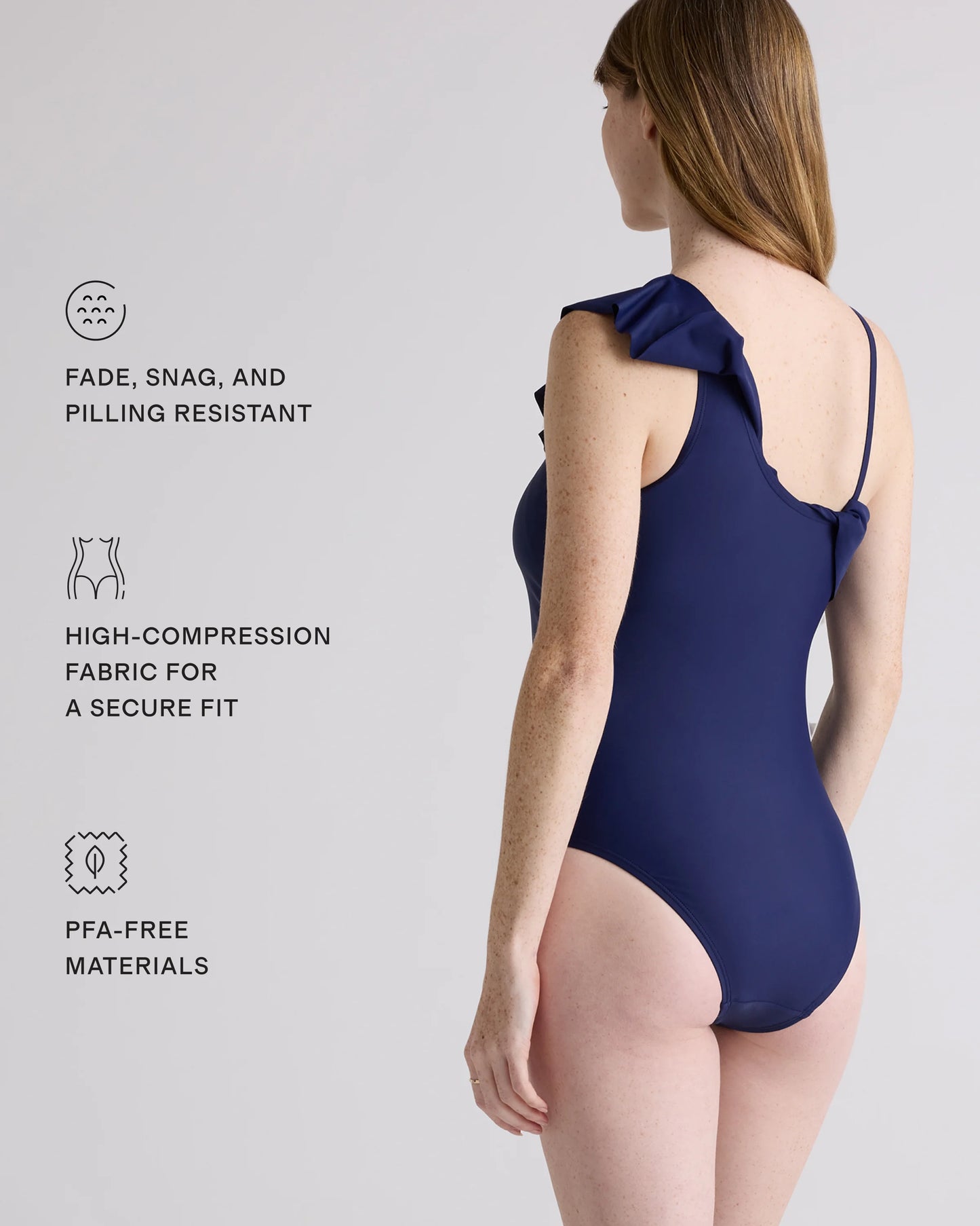 Italian Maternity One Shoulder Ruffle One-Piece Swimsuit - XS / Deep Navy