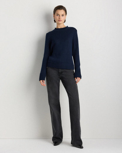 100% Organic Cotton Roll Neck Sweater - XS / Cornflower Mini Stripe