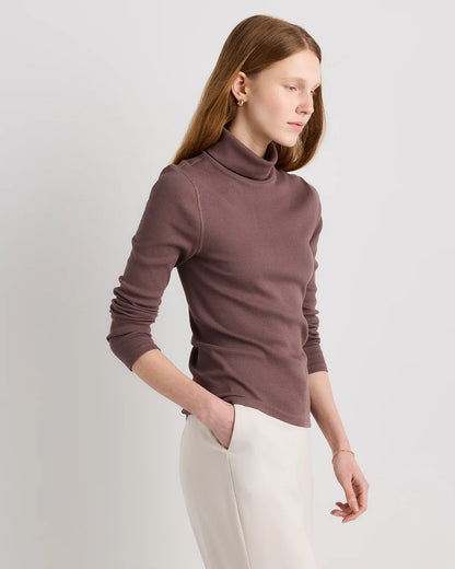 Organic Cotton Micro-Rib Turtleneck - XS / Taupe Brown