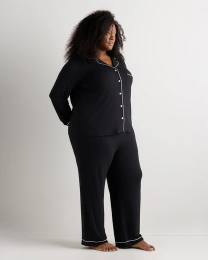 Bamboo Jersey Long Sleeve Pajama Set - 1X / Black