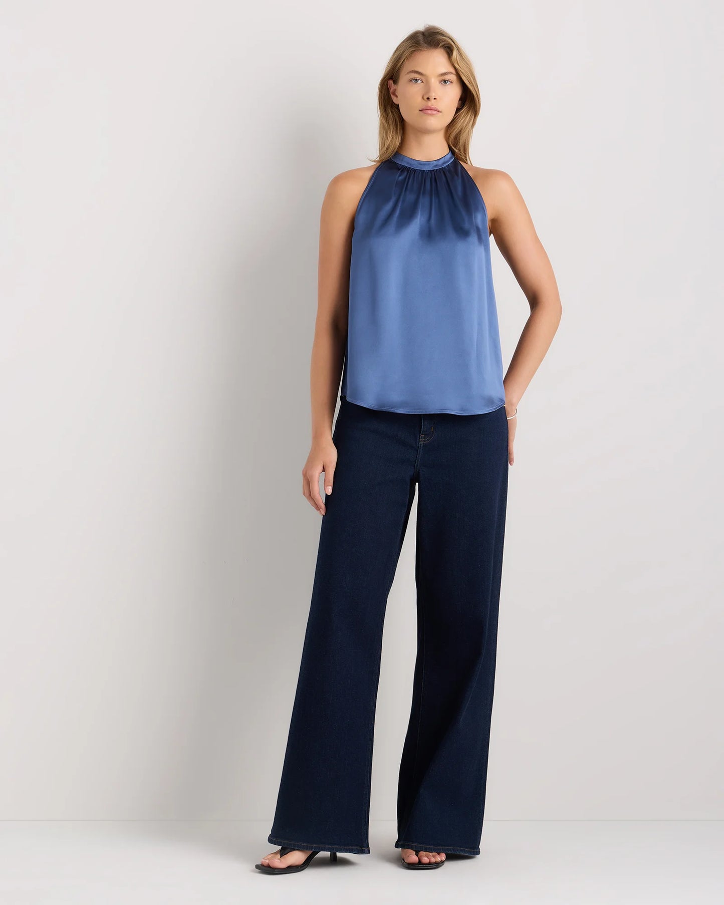 100% Washable Silk Halter Top - XS / Moonstone Blue