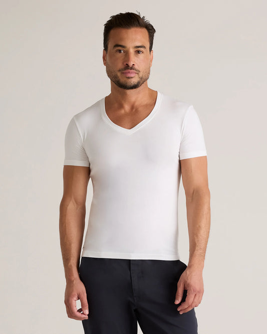 Soft Stretch V-Neck Undershirt (3-Pack) - S / Classic White