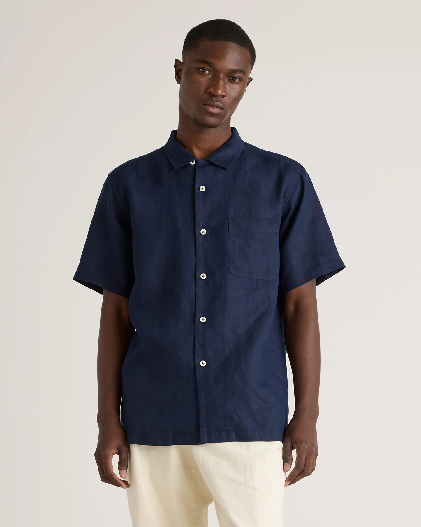 100% European Linen Camp Shirt - XS / Sky Blue Mariner Stripe