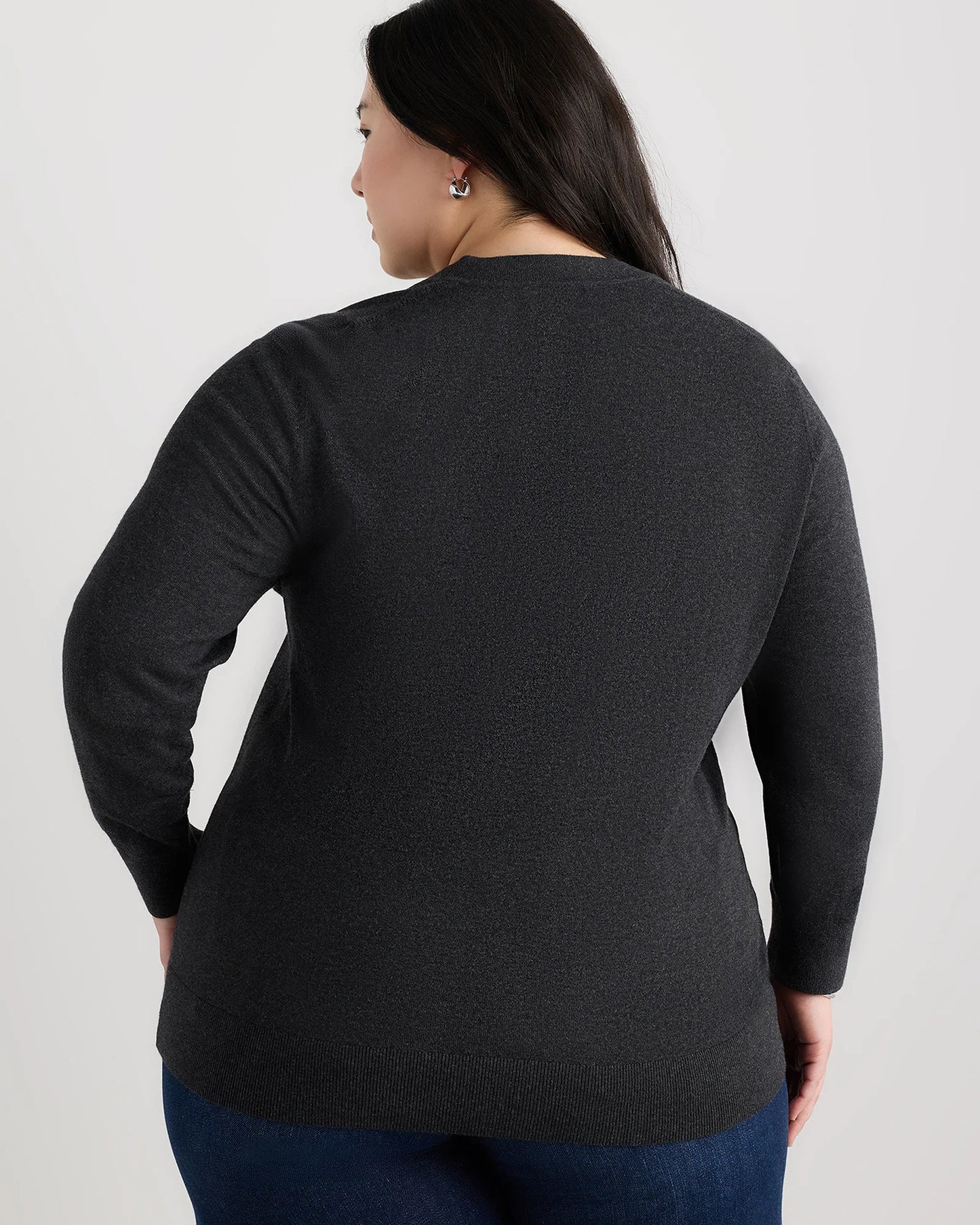 Lightweight Cotton Cashmere V-Neck Sweater - 1X / Black