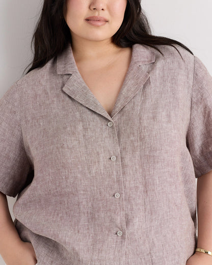 100% European Linen Short Sleeve Shirt - 1X / Flax