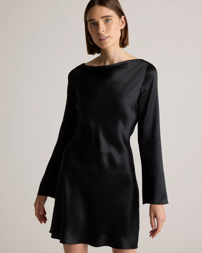100% Washable Silk Long Sleeve Mini Dress - XS / Wine Tasting Red