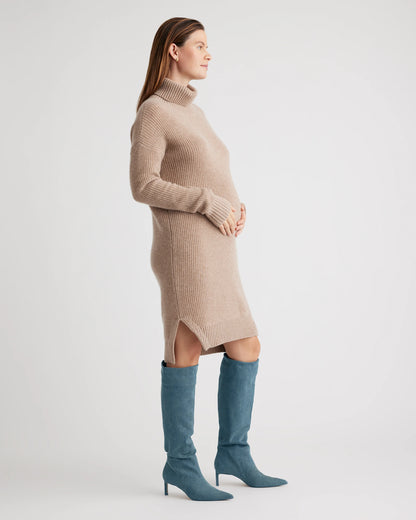 Mongolian Cashmere Fisherman Maternity Sweater Dress - XS / Oatmeal