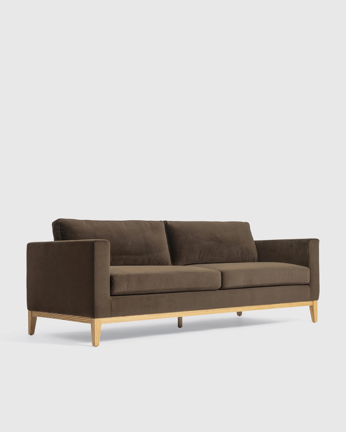 Performance Velvet Sofa with Solid Oak Base - 7ft / Java