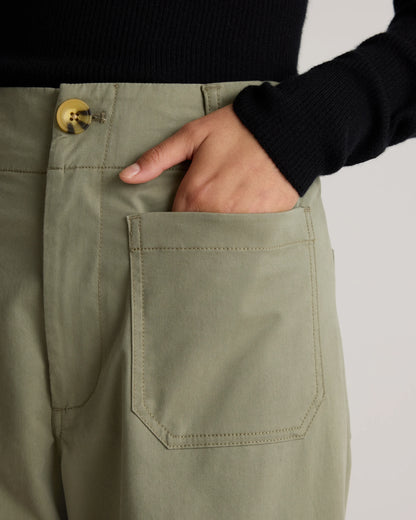 Organic Stretch Cotton Chino Cropped Wide Leg Pants - 0 / Aegean Blue