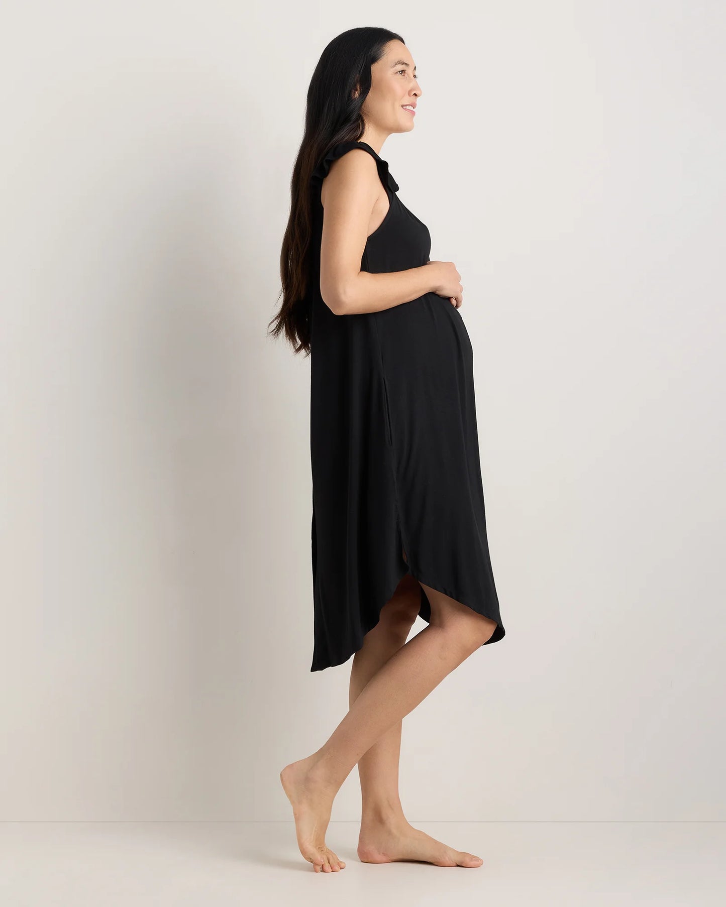 Bamboo Jersey Flutter Sleeve Labor and Delivery Gown - XS / Nocturnal Green