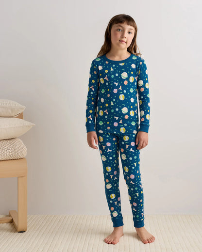 100% Organic Cotton Long Sleeve and Pant Pajama Set - 6 / Navy Stripe