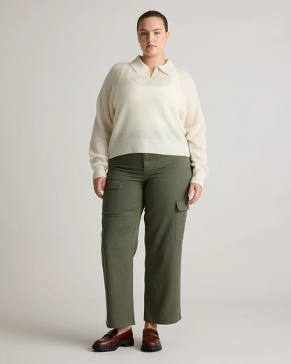 Baby Alpaca-Wool Waffle Stitch Polo Sweater - XS / Ivory