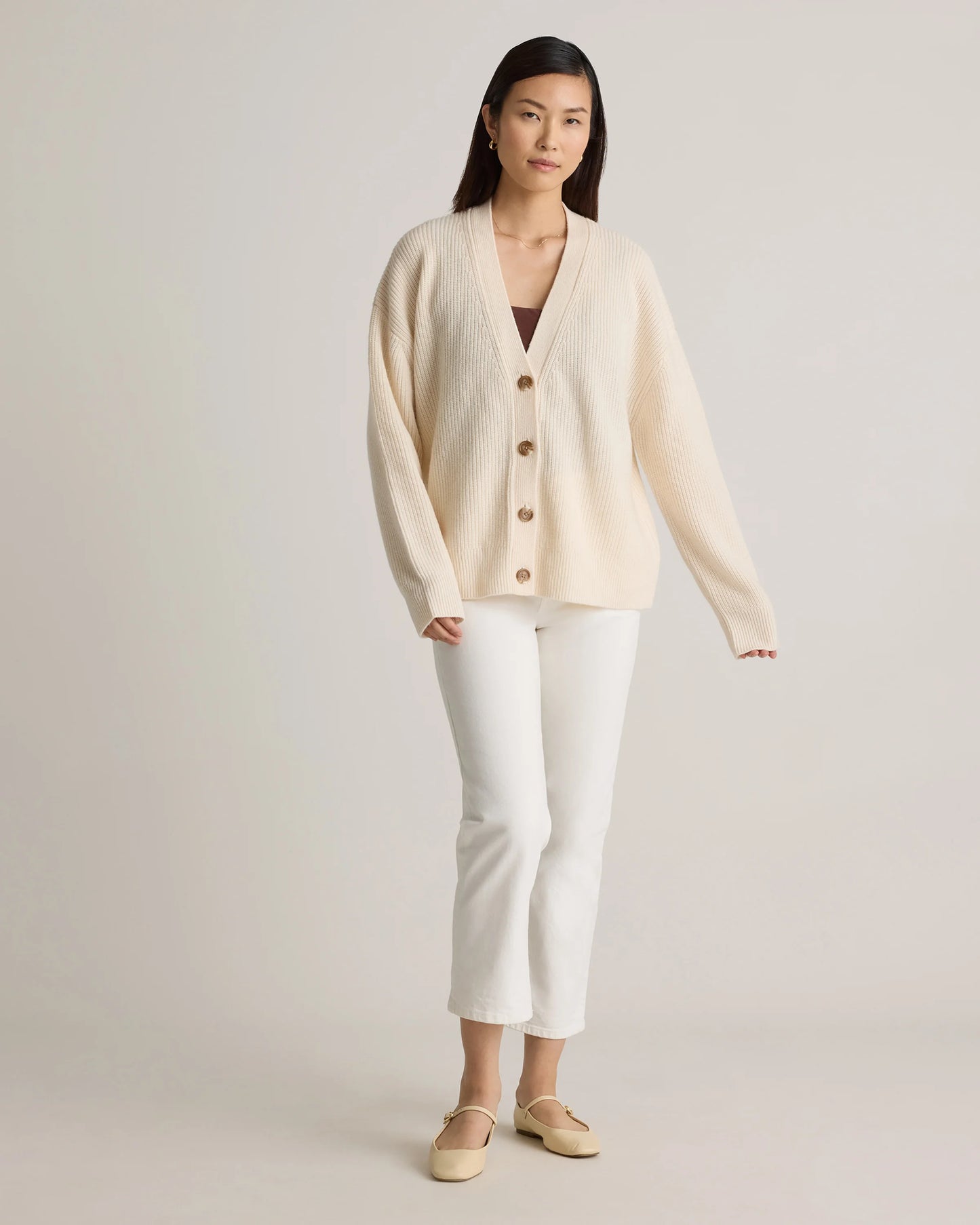 Mongolian Cashmere Fisherman Boxy Cropped Cardigan Sweater - XS / Faded Denim