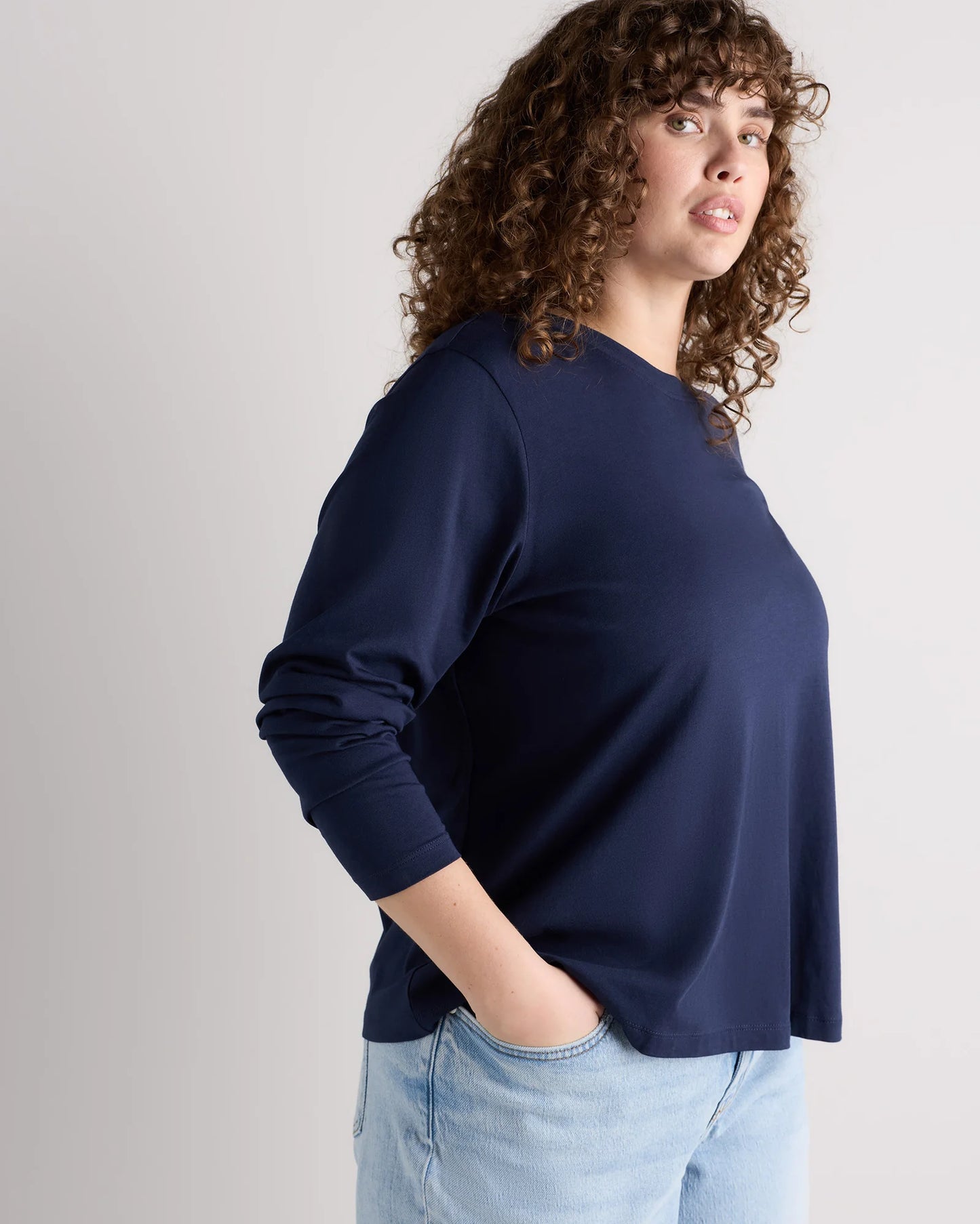 Cotton Modal Long Sleeve Tee - 1X / Black