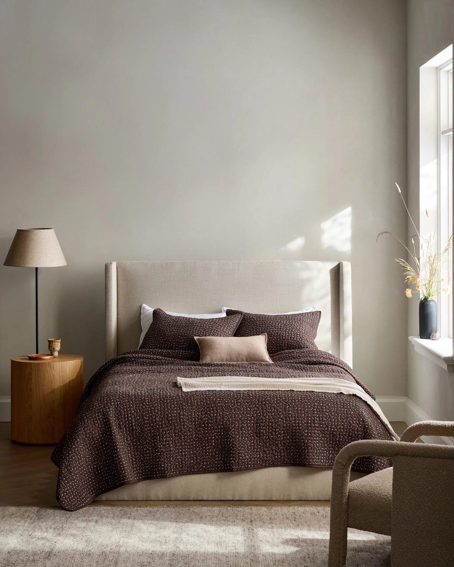 Organic Cotton Hand Stitched Quilt - Twin / Stone