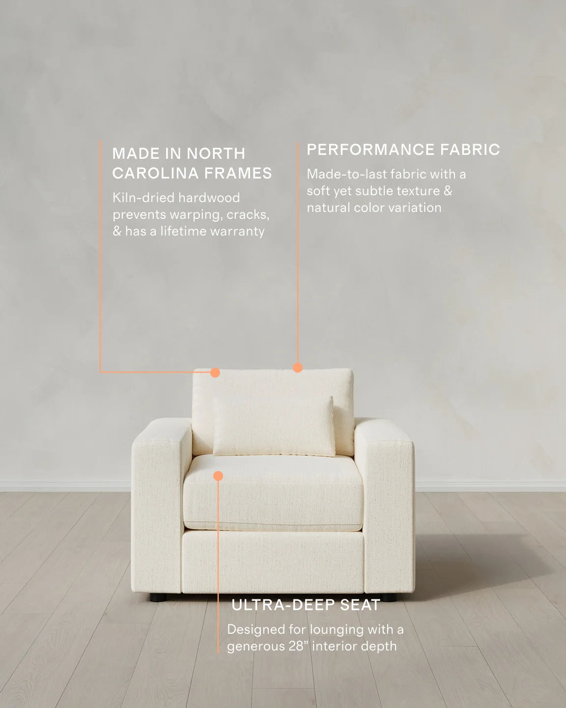 Ashford Deep Seat Chair and a Half in Performance Chenille Linen Blend - 46" / Snow